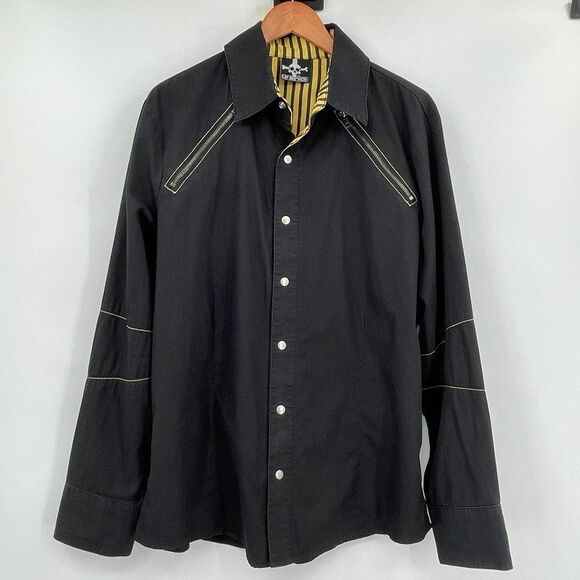 Lip Service Other - Lip Service Black Yellow Vintage Goth Punk Dual Zip Bondage Snap Shirt XL